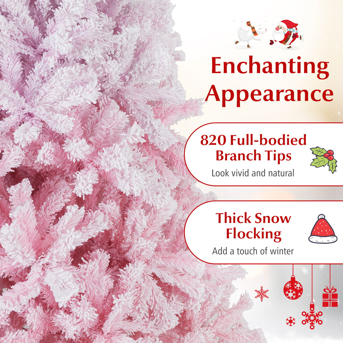 Artificial Christmas Tree 6 ft with Pink & White Tips, Metal Stand, 456 Tips
