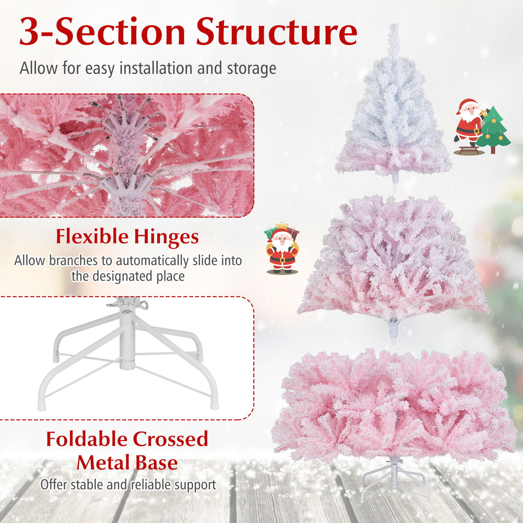 Artificial Christmas Tree 6 ft with Pink & White Tips, Metal Stand, 456 Tips