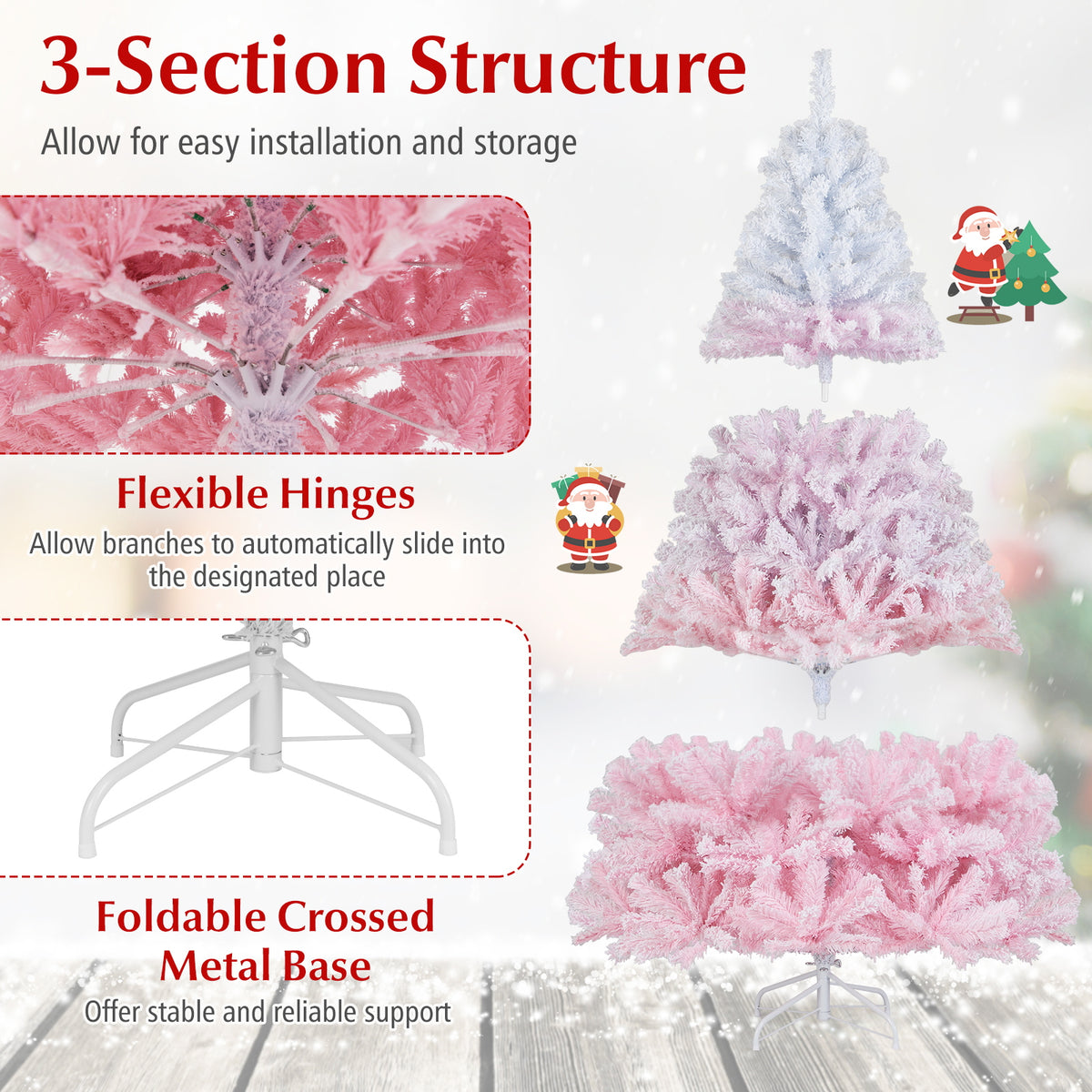 Artificial Christmas Tree 6 ft with Pink & White Tips, Metal Stand, 456 Tips