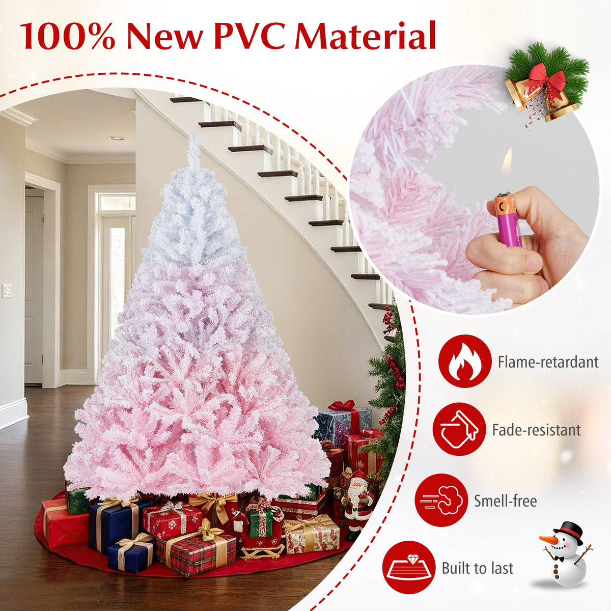 Artificial Christmas Tree 6 ft with Pink & White Tips, Metal Stand, 456 Tips