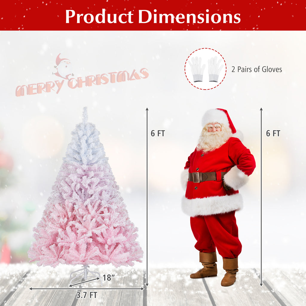 Artificial Christmas Tree 6 ft with Pink & White Tips, Metal Stand, 456 Tips