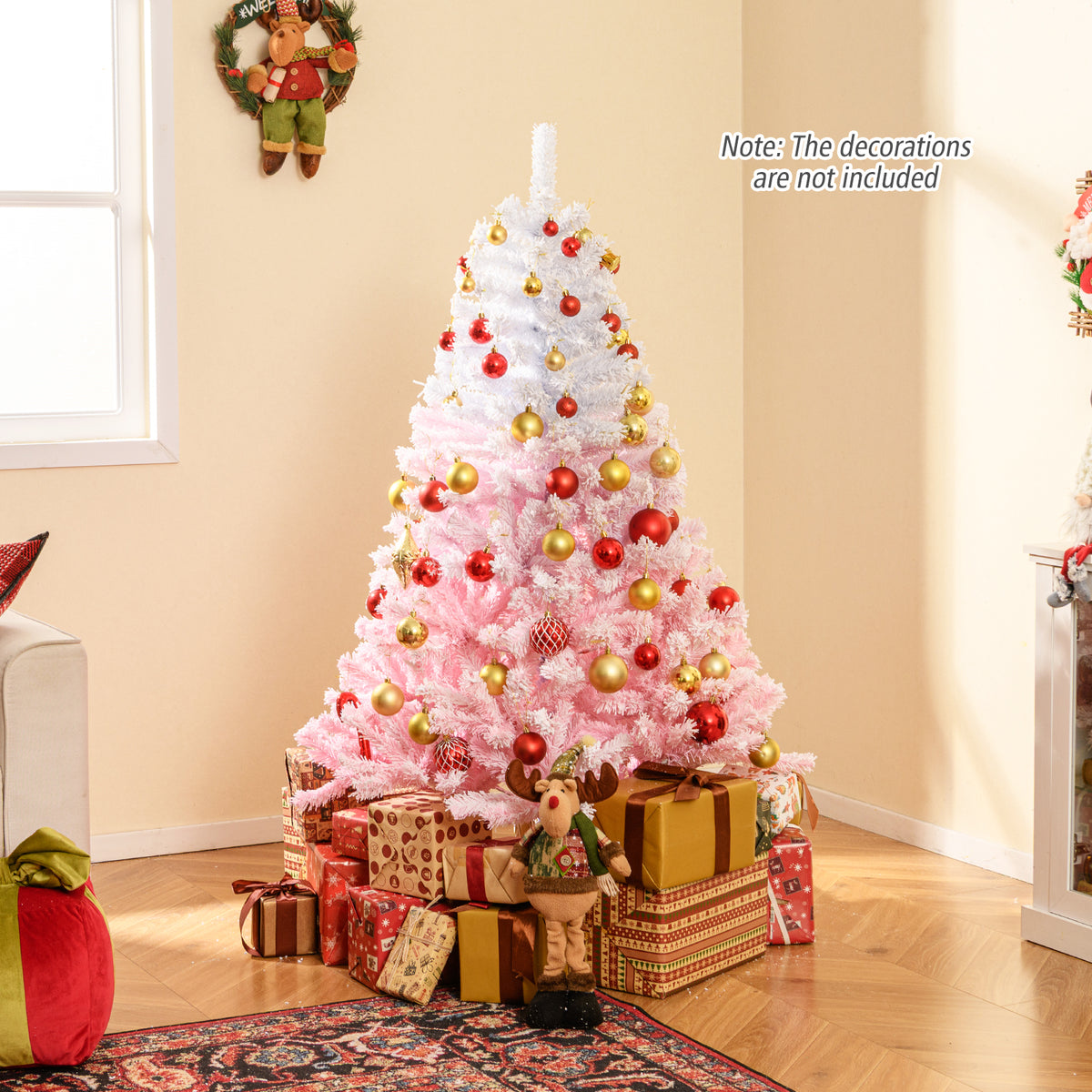 Artificial Christmas Tree 6 ft with Pink & White Tips, Metal Stand, 456 Tips