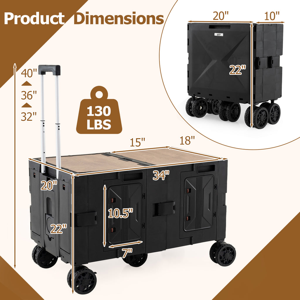 Large Foldable Utility Cart with 2-Tier Storage Crates and