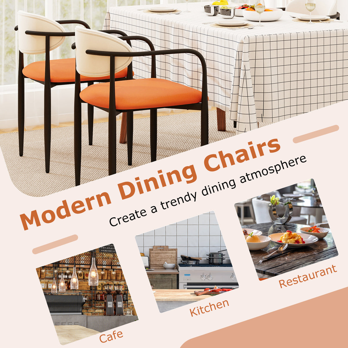 Dining Chairs Set of 2 - Padded Seat & Curved Back