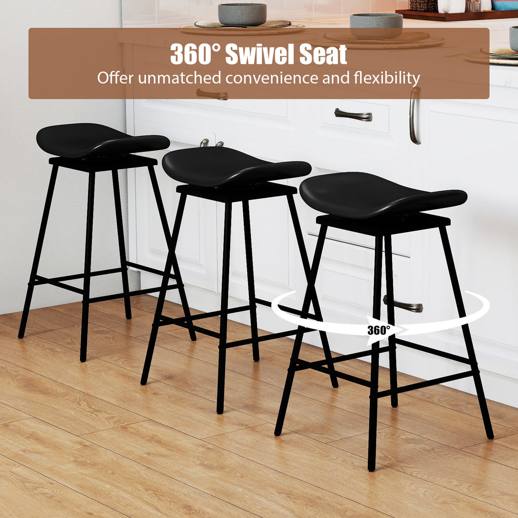 Set of 2 Swivel Barstools Faux Leather Backless Black