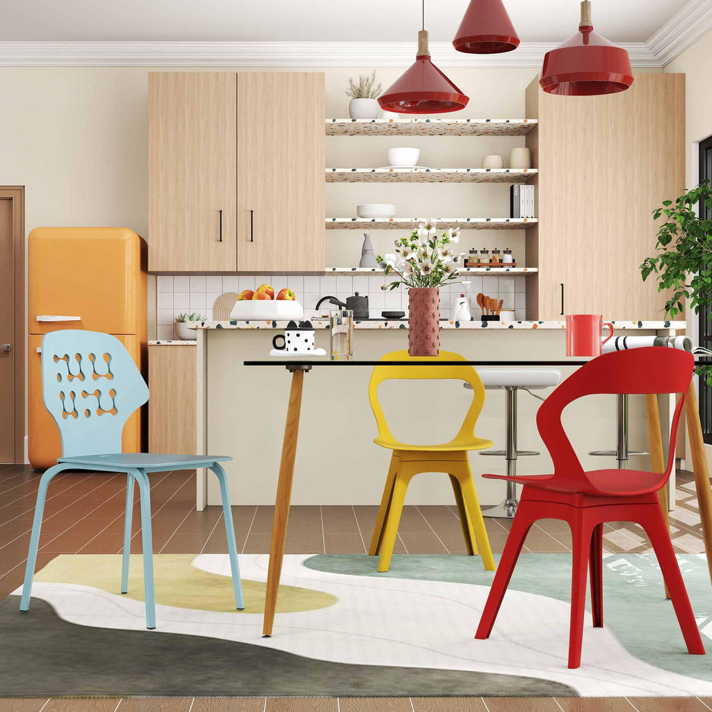 4-Piece Modern Dining Set with Glass Table and Bar Stools