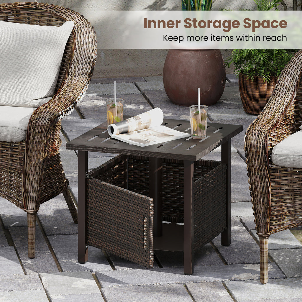 Outdoor Side Table with Umbrella Hole, Brown