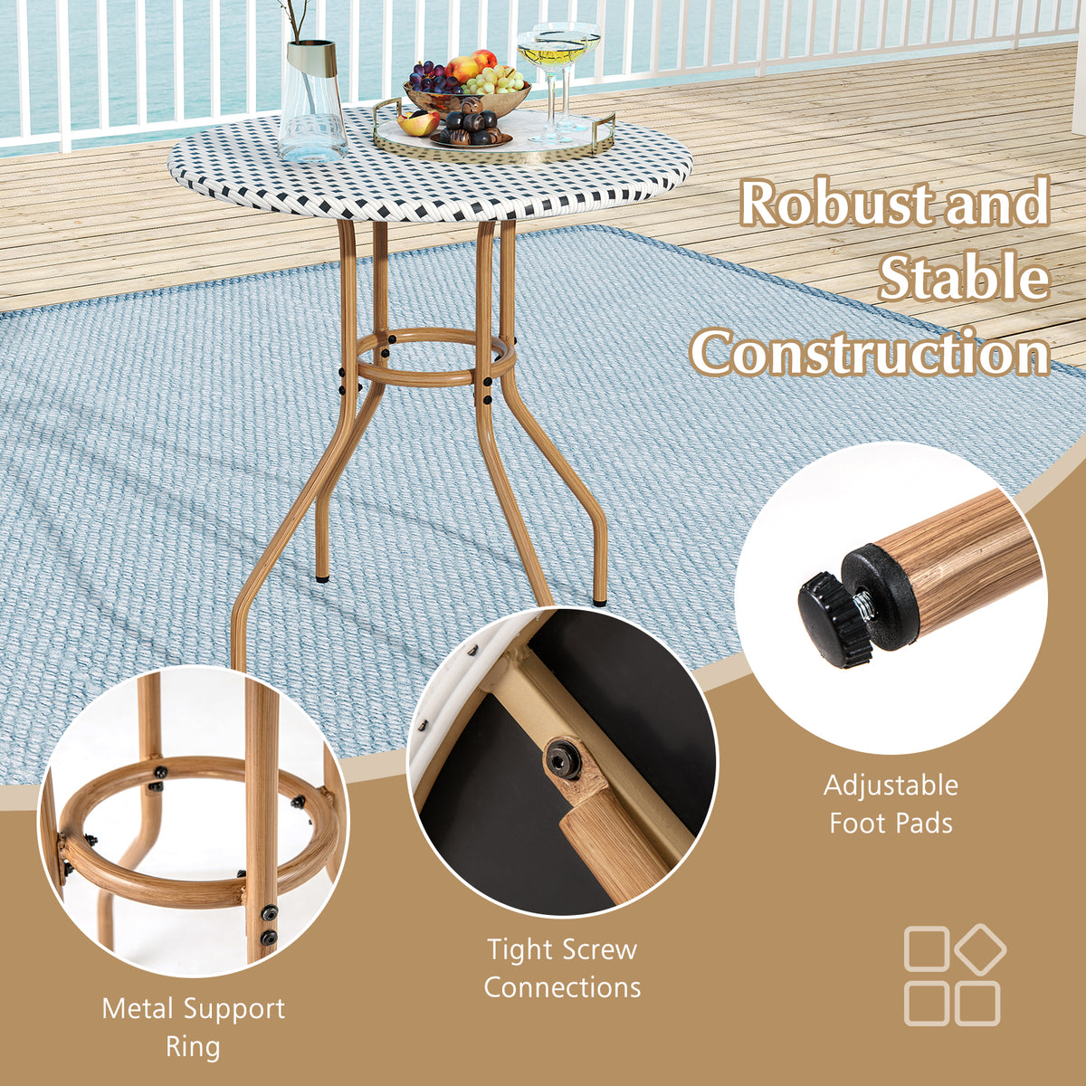 27.5" PE Rattan Bistro Table - White