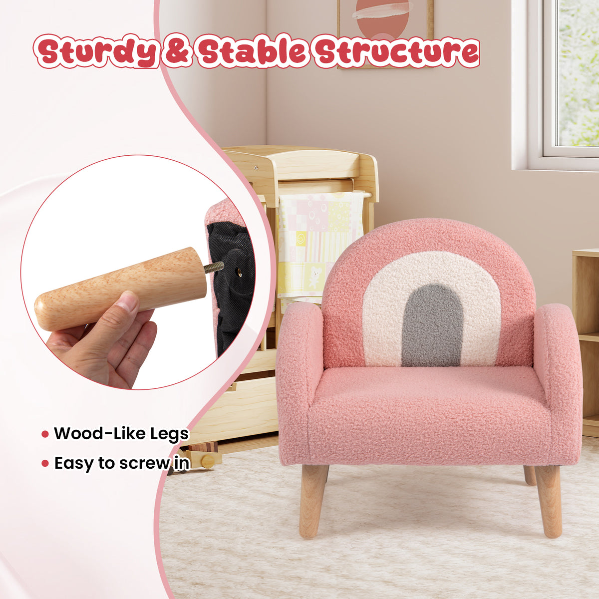 Kids Armchair Pink with Comfy Backrest & Armrests - Costway