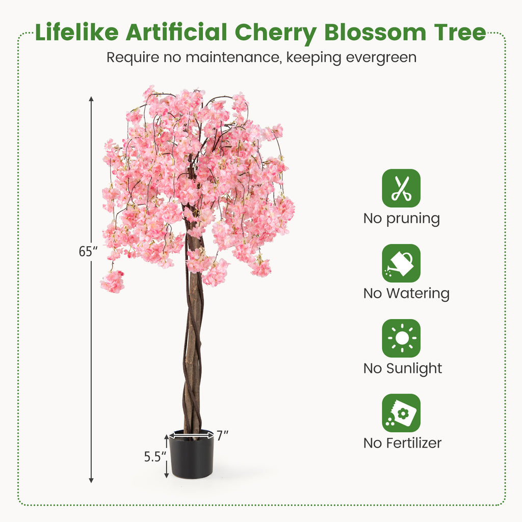 Artificial Cherry Blossom Tree 5.5 Ft Tall Pink & White Flowers 2 Pack - Natural Decor
