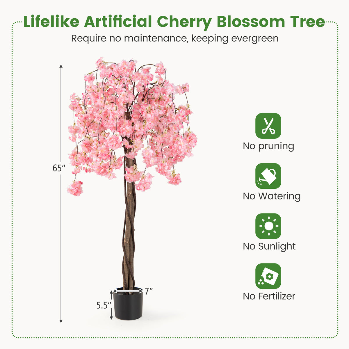 Artificial Cherry Blossom Tree 5.5 Ft Tall Pink & White Flowers 2 Pack - Natural Decor