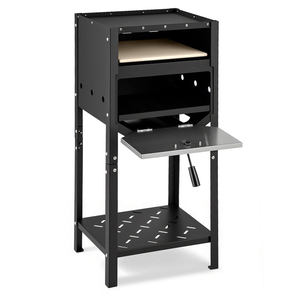 12 Inch Outdoor Pizza Oven with Wood Storage - Black