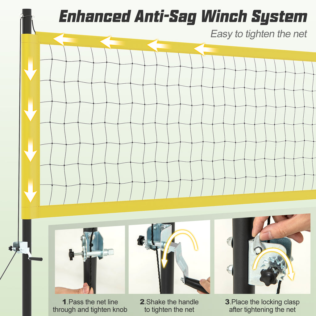 Outdoor Volleyball Net Set - Heavy Duty Adjustable Volleyball System with Carrying Bag - Yellow Variation