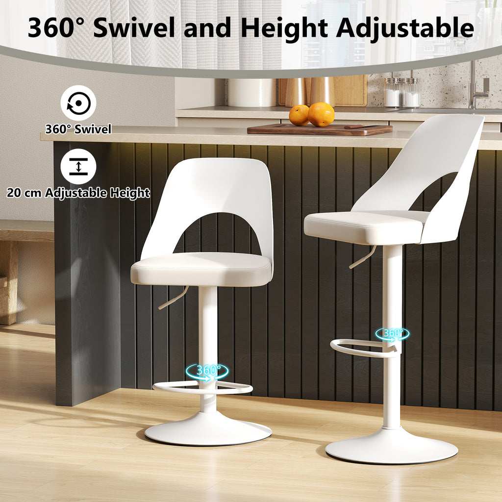 Bar Stools Set of 2 with PU Leather Seat & Footrest - White