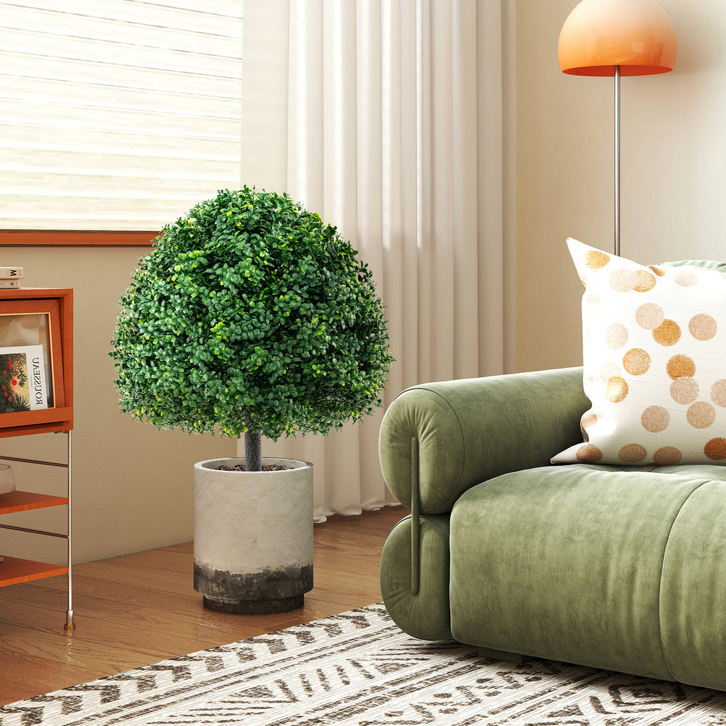 28-Inch Artificial Boxwood Topiary Ball Tree Set of 2 with Ground Spike - Green