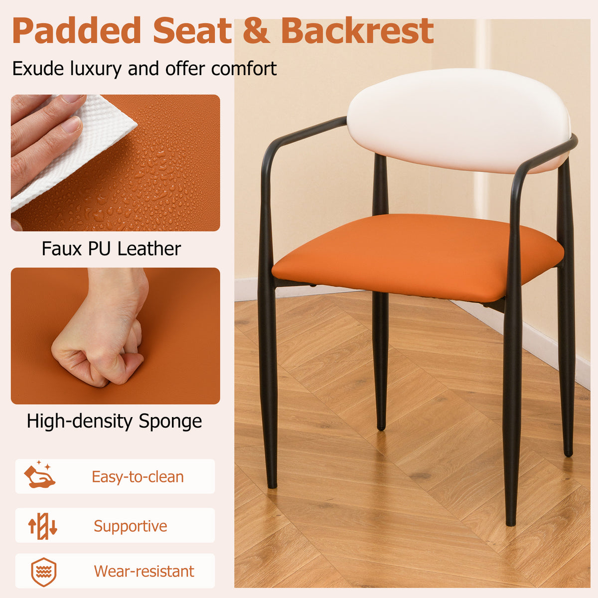 Dining Chairs Set of 2 - Padded Seat & Curved Back