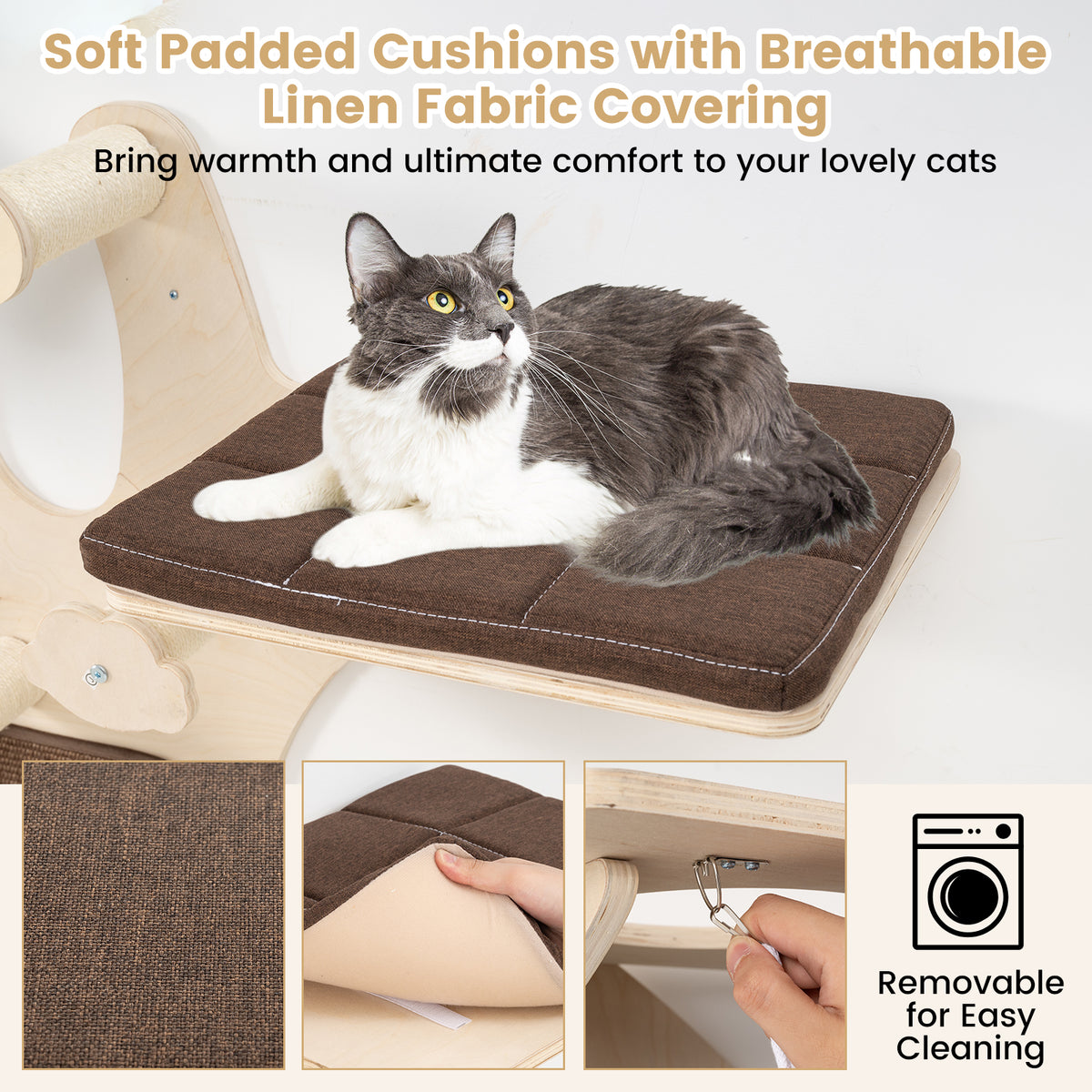 Wall-Mounted Cat Shelf with Perch - Brown Cat Wall Furniture