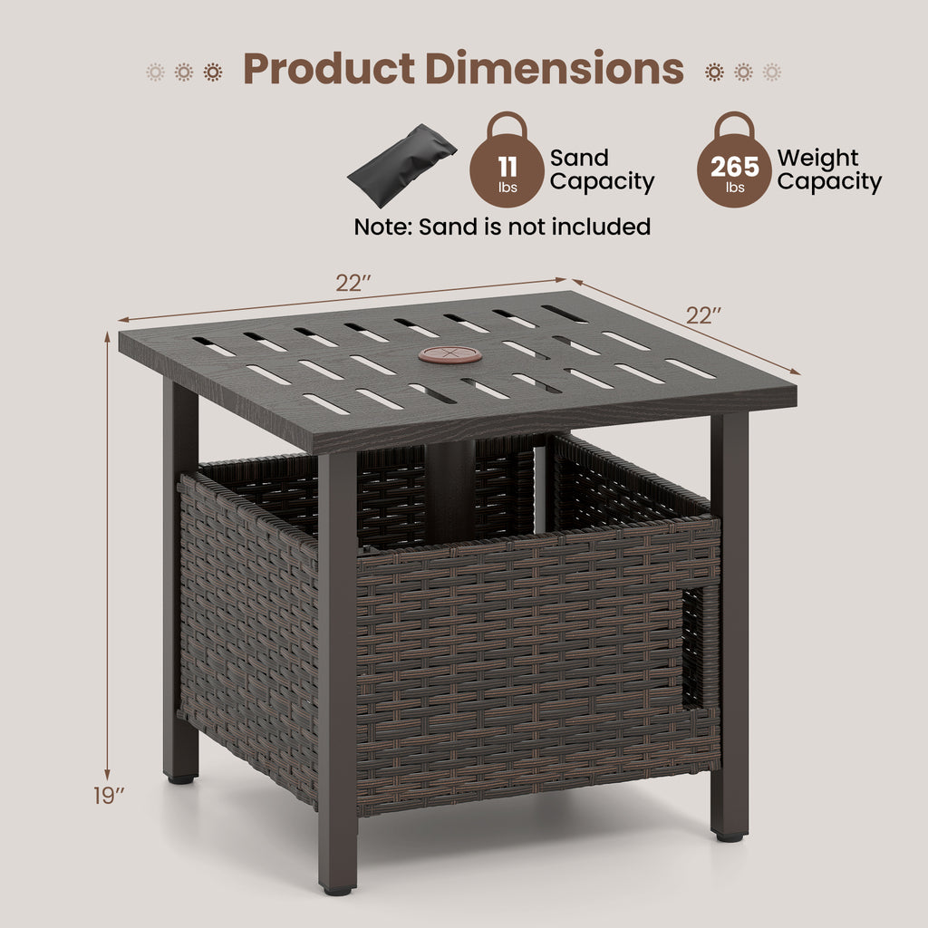 Outdoor Side Table with Umbrella Hole, Brown