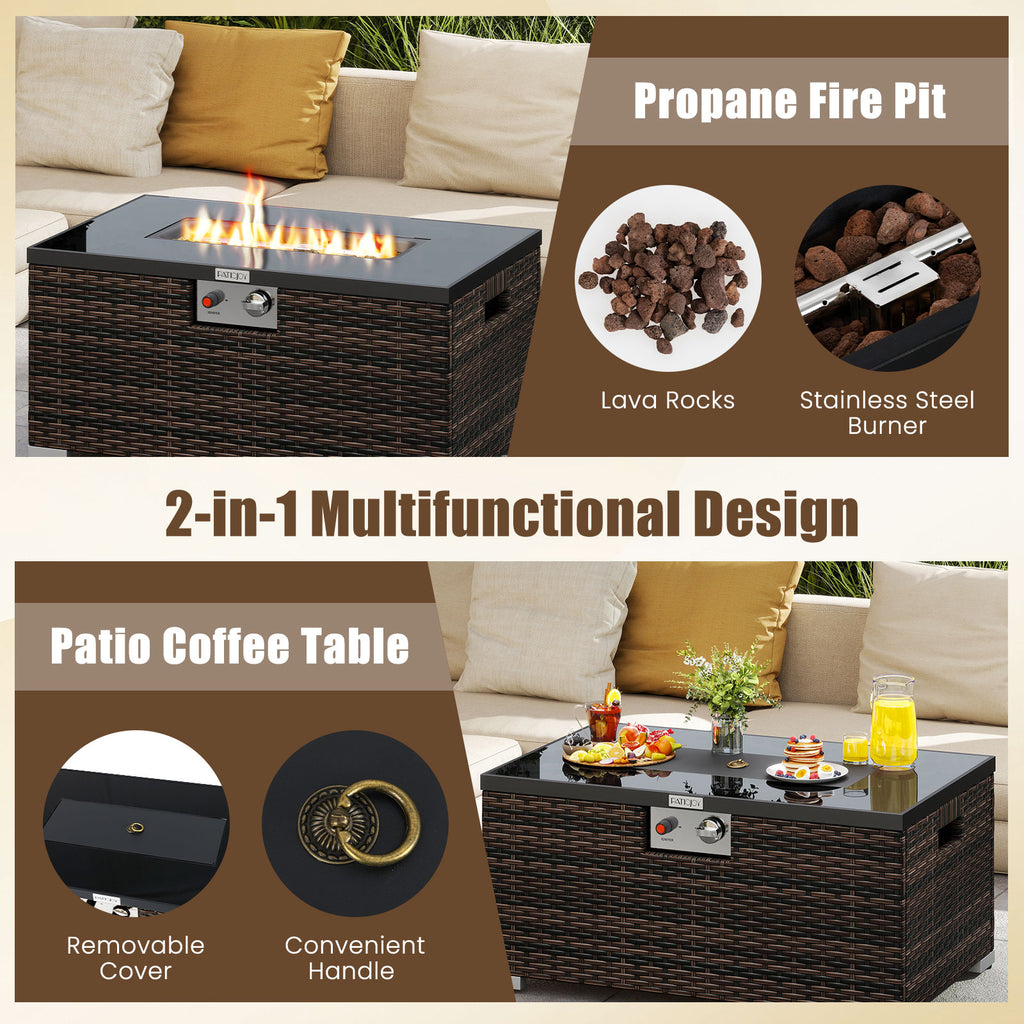2-Piece Outdoor Rattan Fire Pit Table Set 32" - Brown