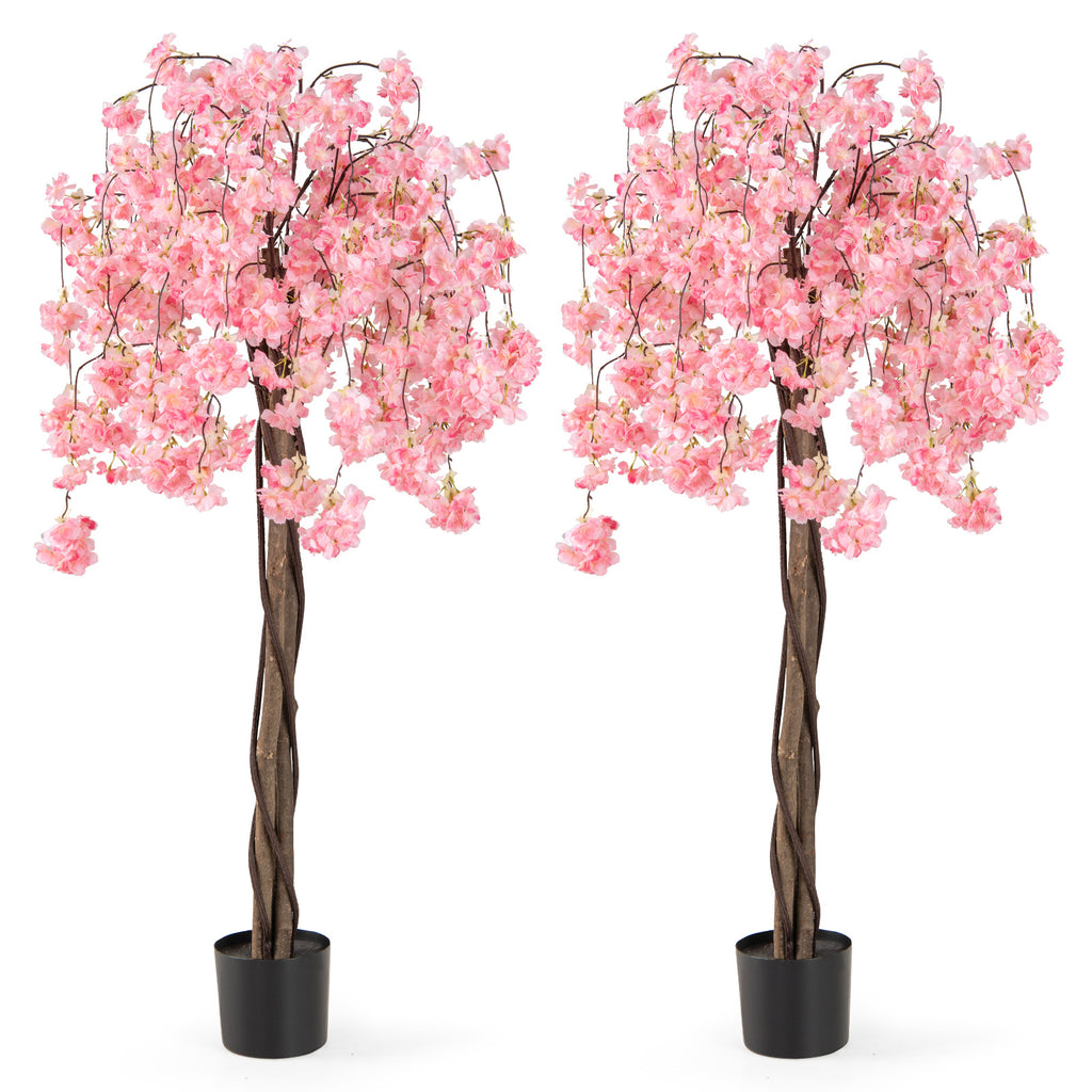 Artificial Cherry Blossom Tree 5.5 Ft Tall Pink & White Flowers 2 Pack - Natural Decor