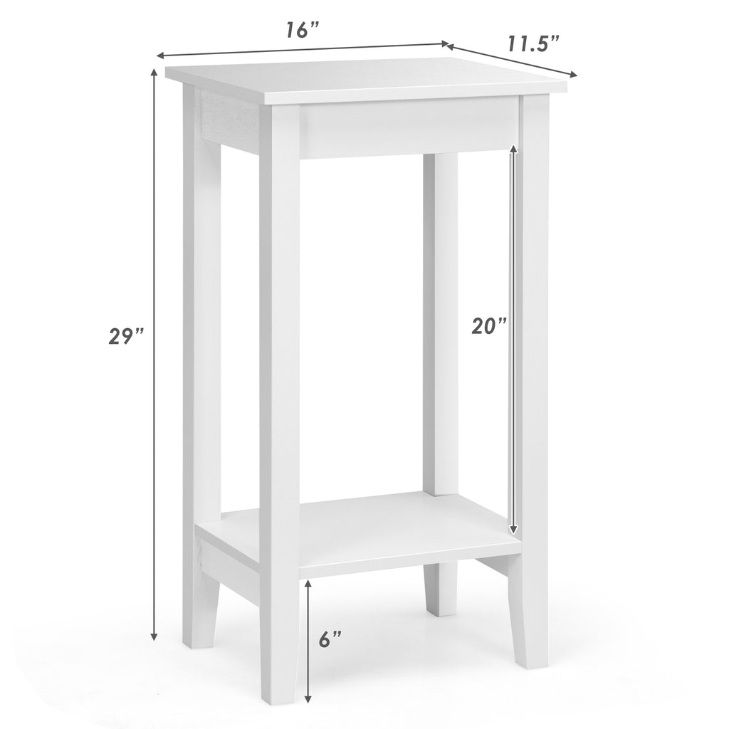 2-Tier End Table with Storage Shelf, Set of 2, White