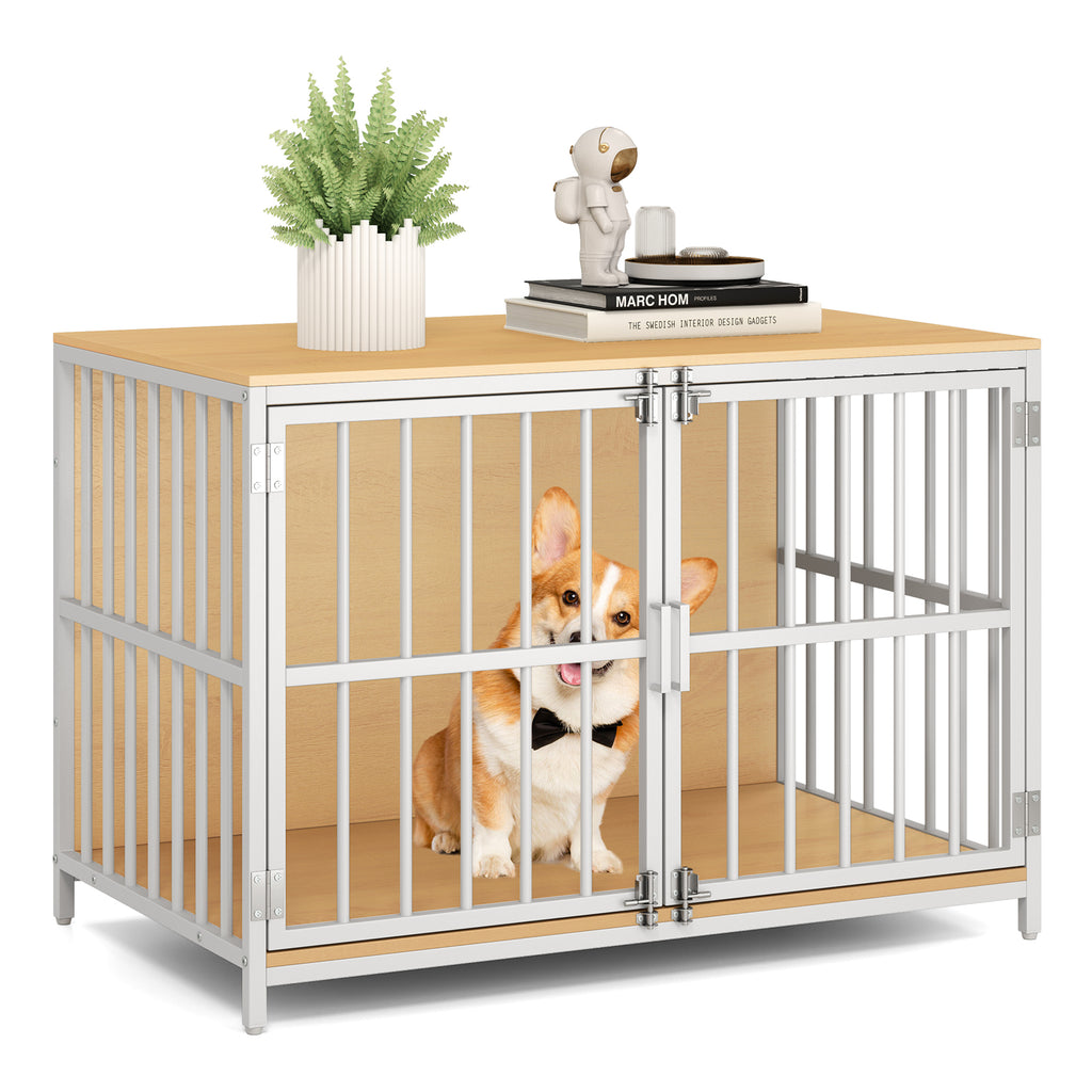 40 Inch Dog Crate Furniture with Dual Lockable Doors - Natural Variation