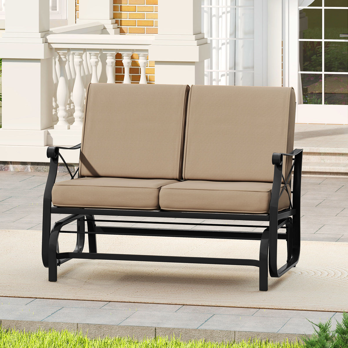2-Person Outdoor Glider Loveseat with Cushions, Brown - 47 Inch