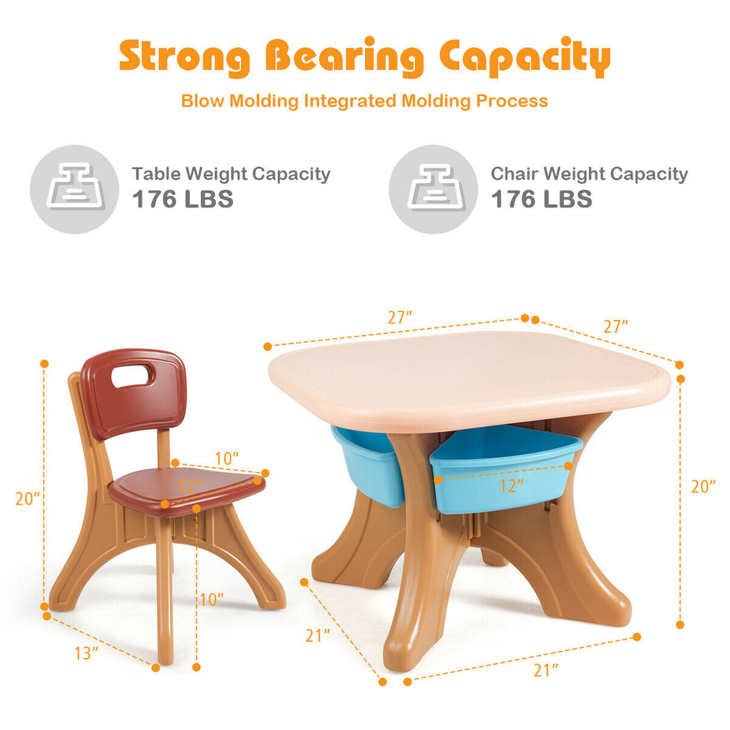 Kids Activity Table and Chair Set with Storage - Brown, Durable Plastic