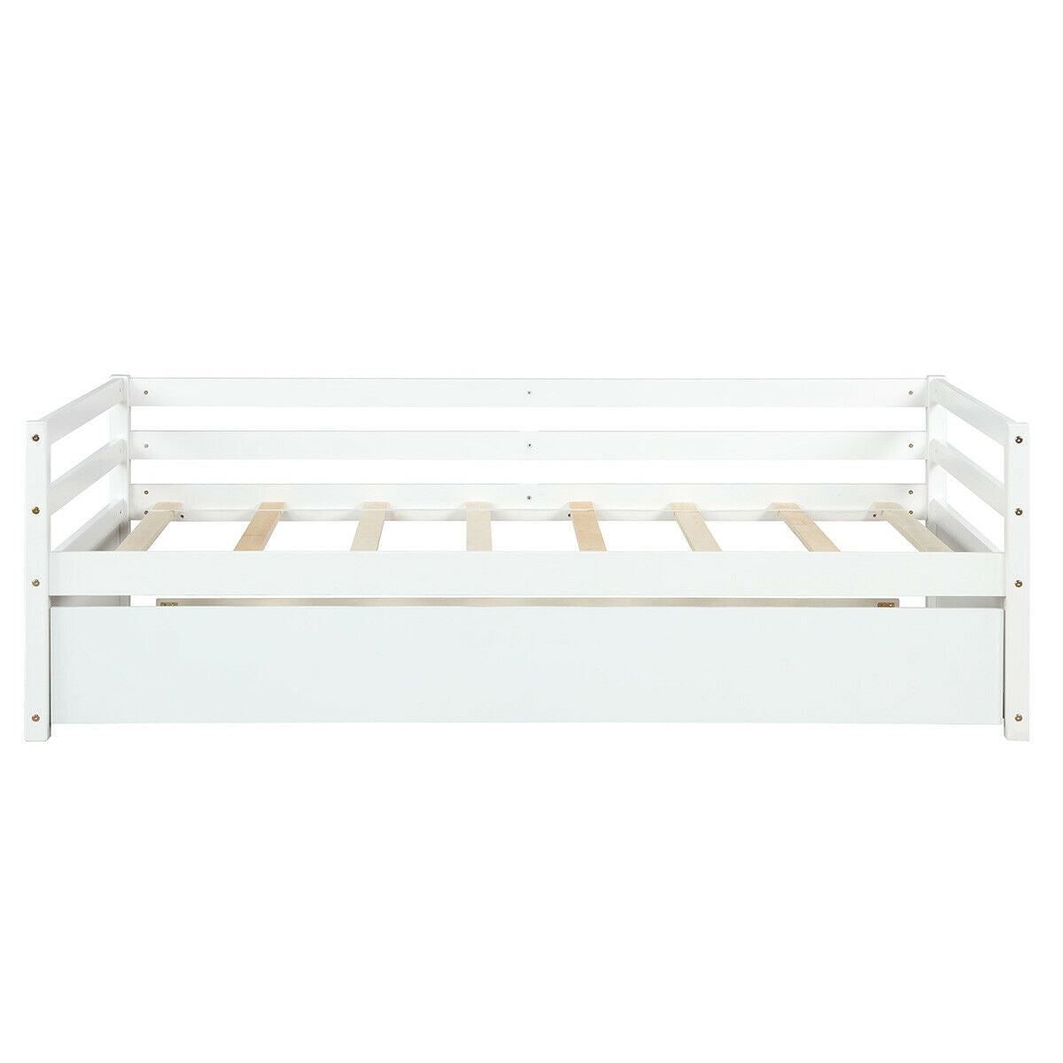 Twin Size Trundle Bed Frame with Wood Slat Support - White