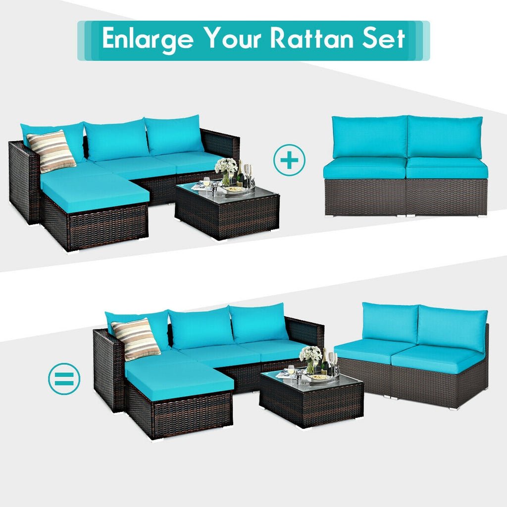 2 Pieces Patio Rattan Armless Sofa Set with Cushions and Pillows