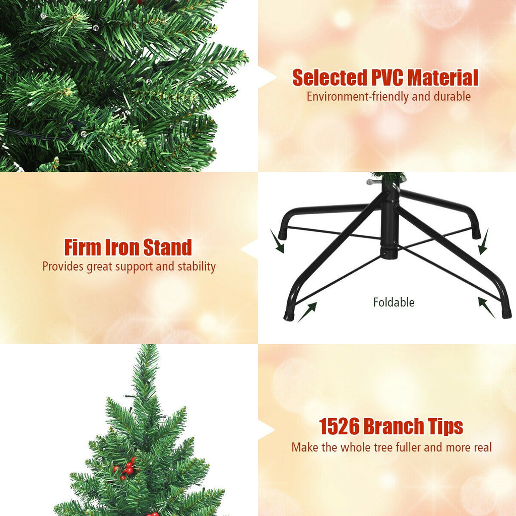 7.5Ft Pre-lit Hinged Christmas Tree with 550 LED Lights & Metal Stand