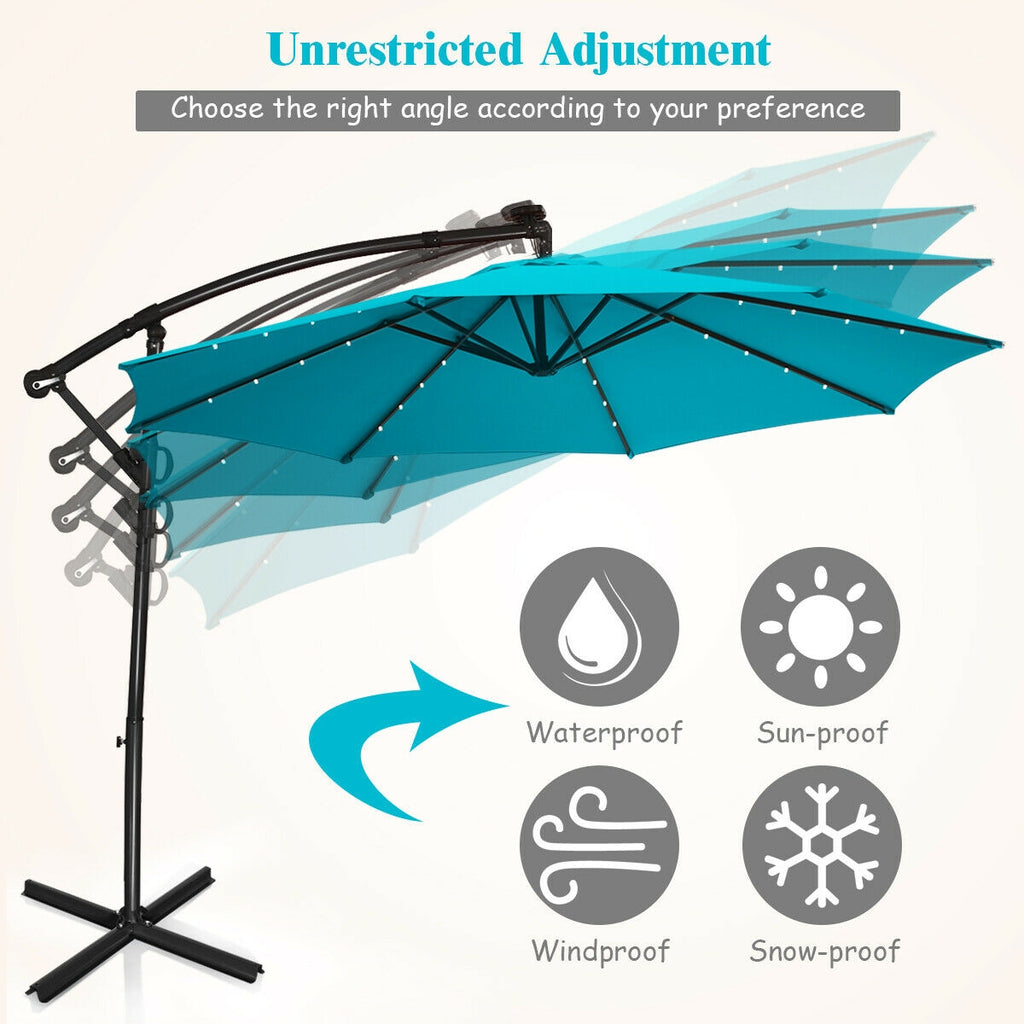 10 x 8 Feet Solar LED Patio Umbrella with 360° Rotation, Turquoise