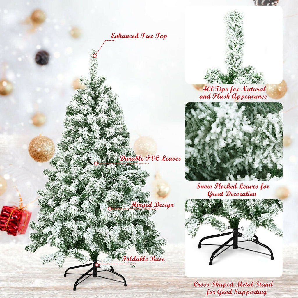 Artificial Christmas Tree 4.5 Ft Snow Flocked with 400 Tips - Full, Easy Setup
