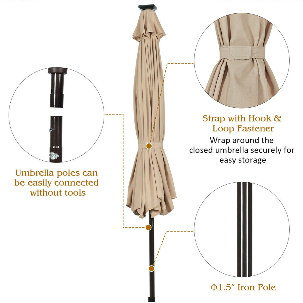 10 Ft Solar Patio Umbrella with 24 LED Lights - Beige