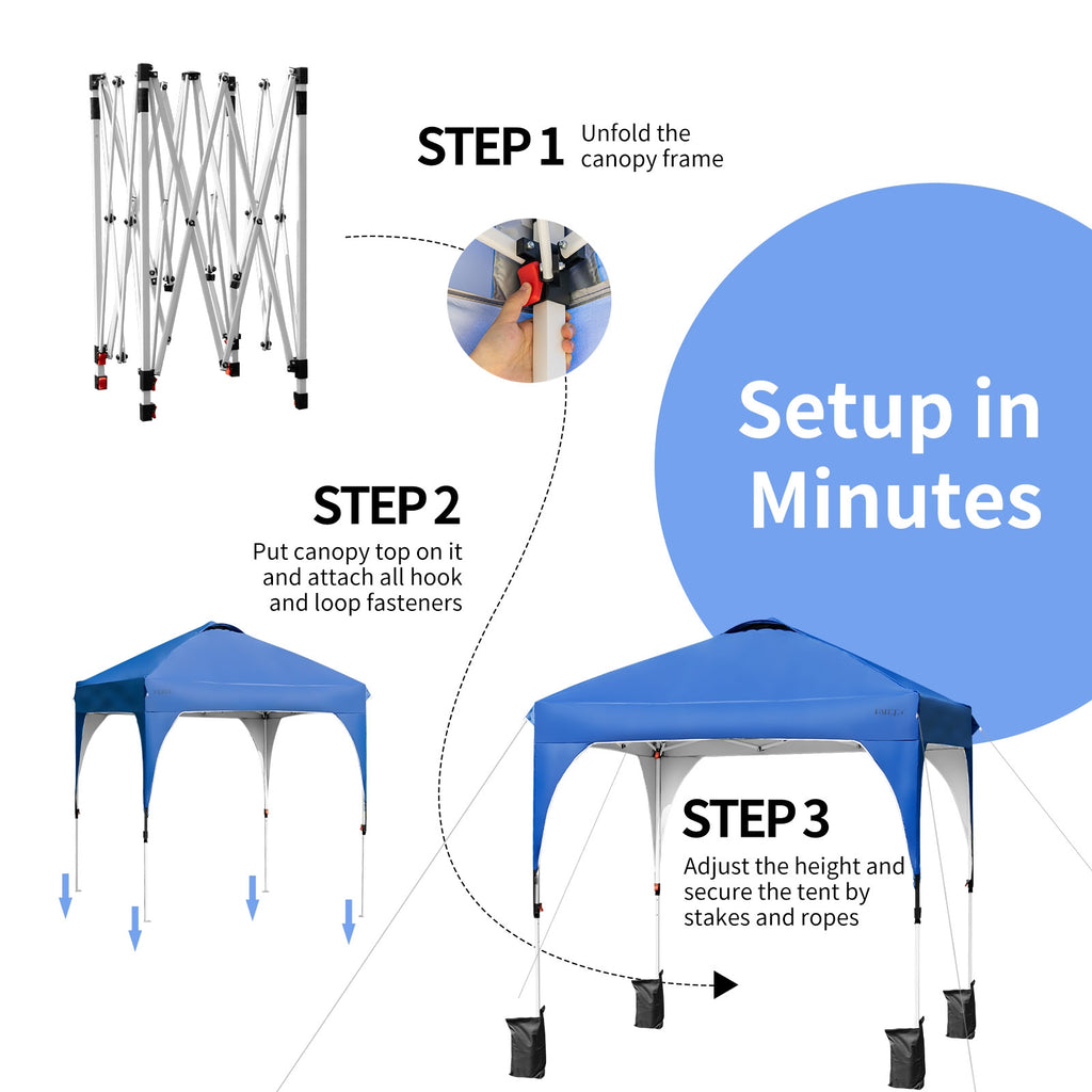 6.6 x 6.6 Feet Pop Up Canopy Tent Height Adjustable Blue