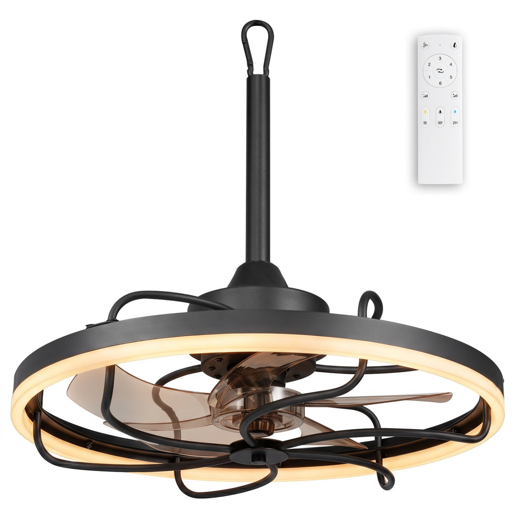 20-Inch Ceiling Fan with Dimmable LED Light, 6 Speeds & Timer - Style 3 Black