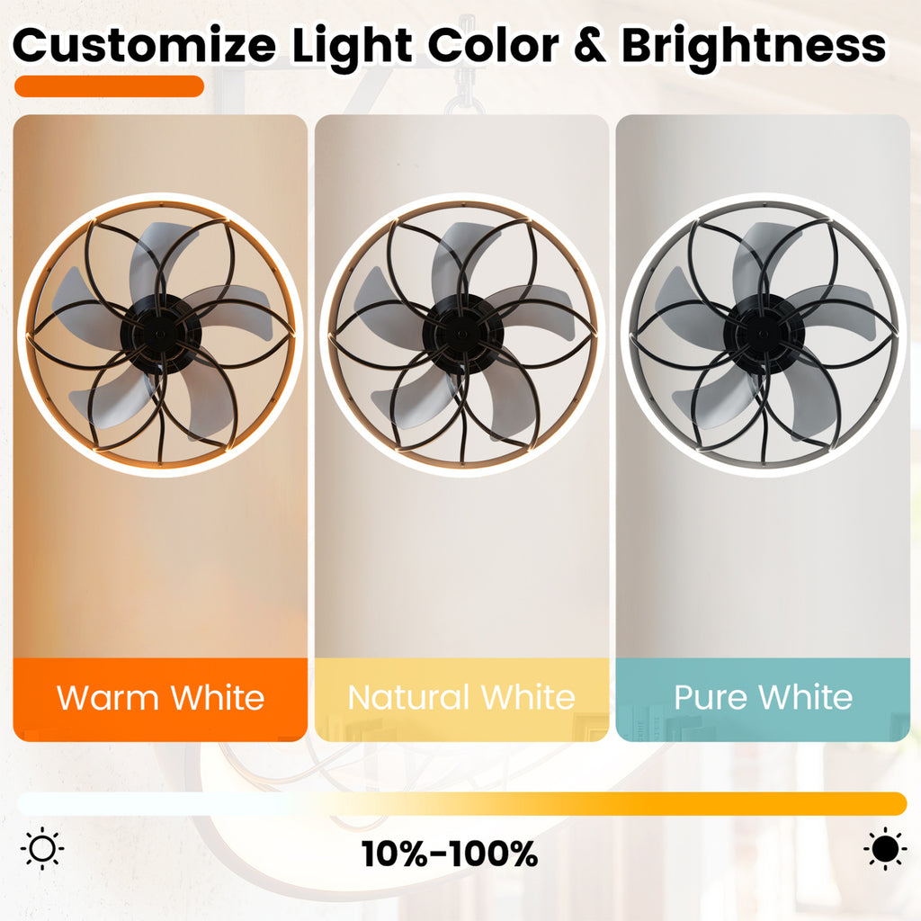 20-Inch Ceiling Fan with Dimmable LED Light, 6 Speeds & Timer - Style 3 Black