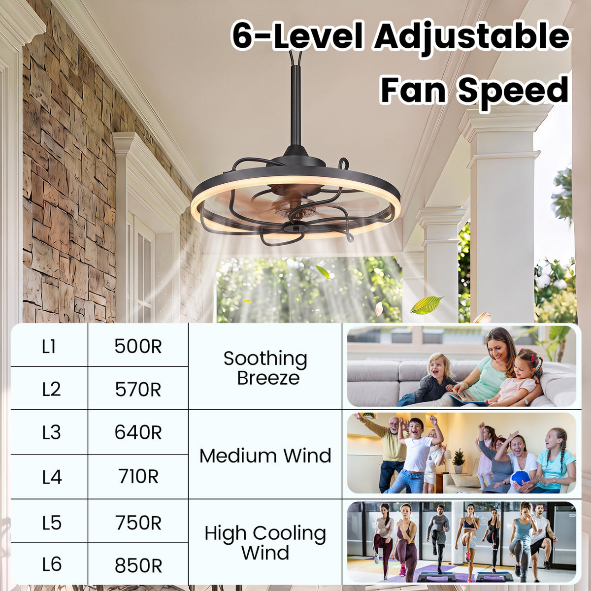 20-Inch Ceiling Fan with Dimmable LED Light, 6 Speeds & Timer - Style 3 Black