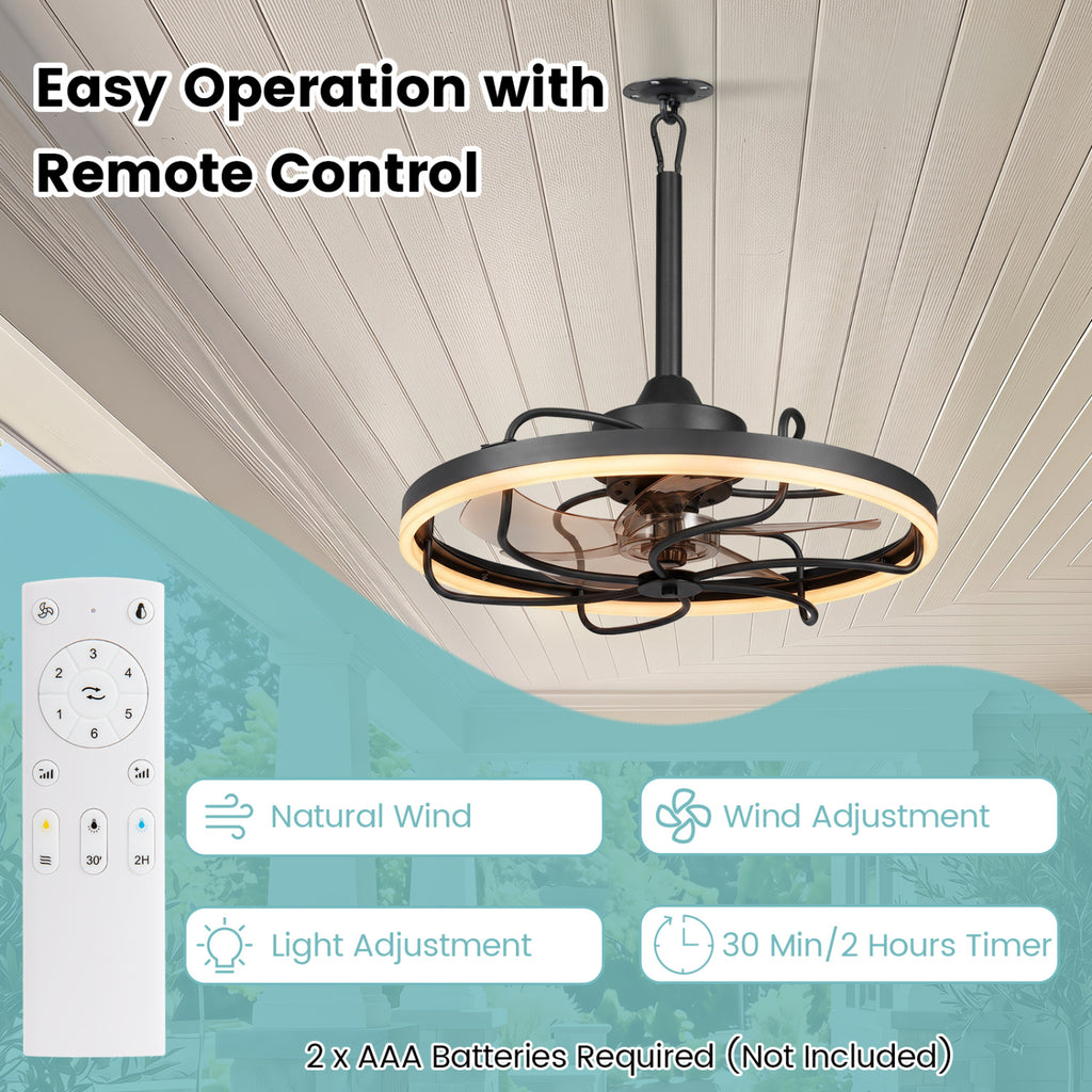 20-Inch Ceiling Fan with Dimmable LED Light, 6 Speeds & Timer - Style 3 Black