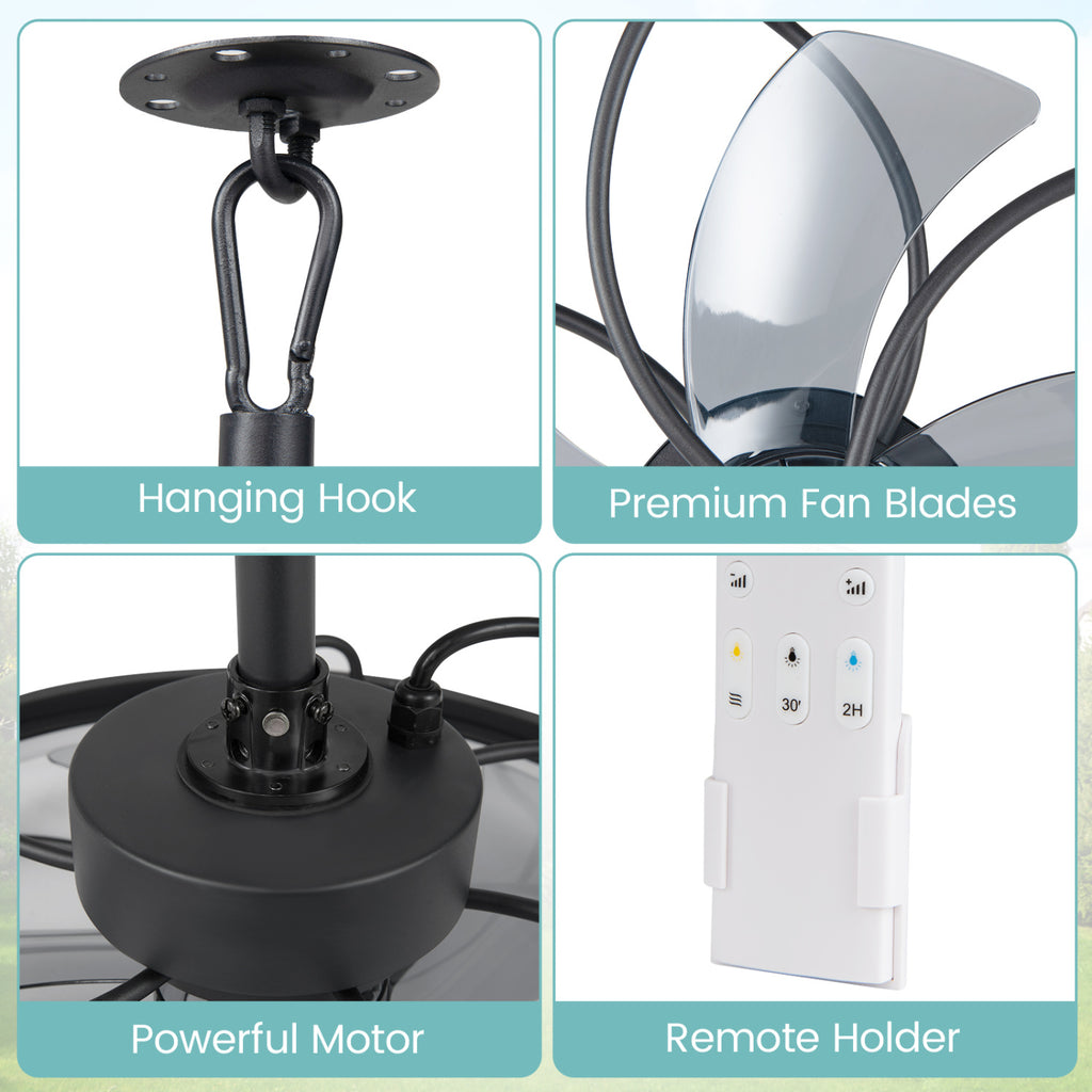 20-Inch Ceiling Fan with Dimmable LED Light, 6 Speeds & Timer - Style 3 Black