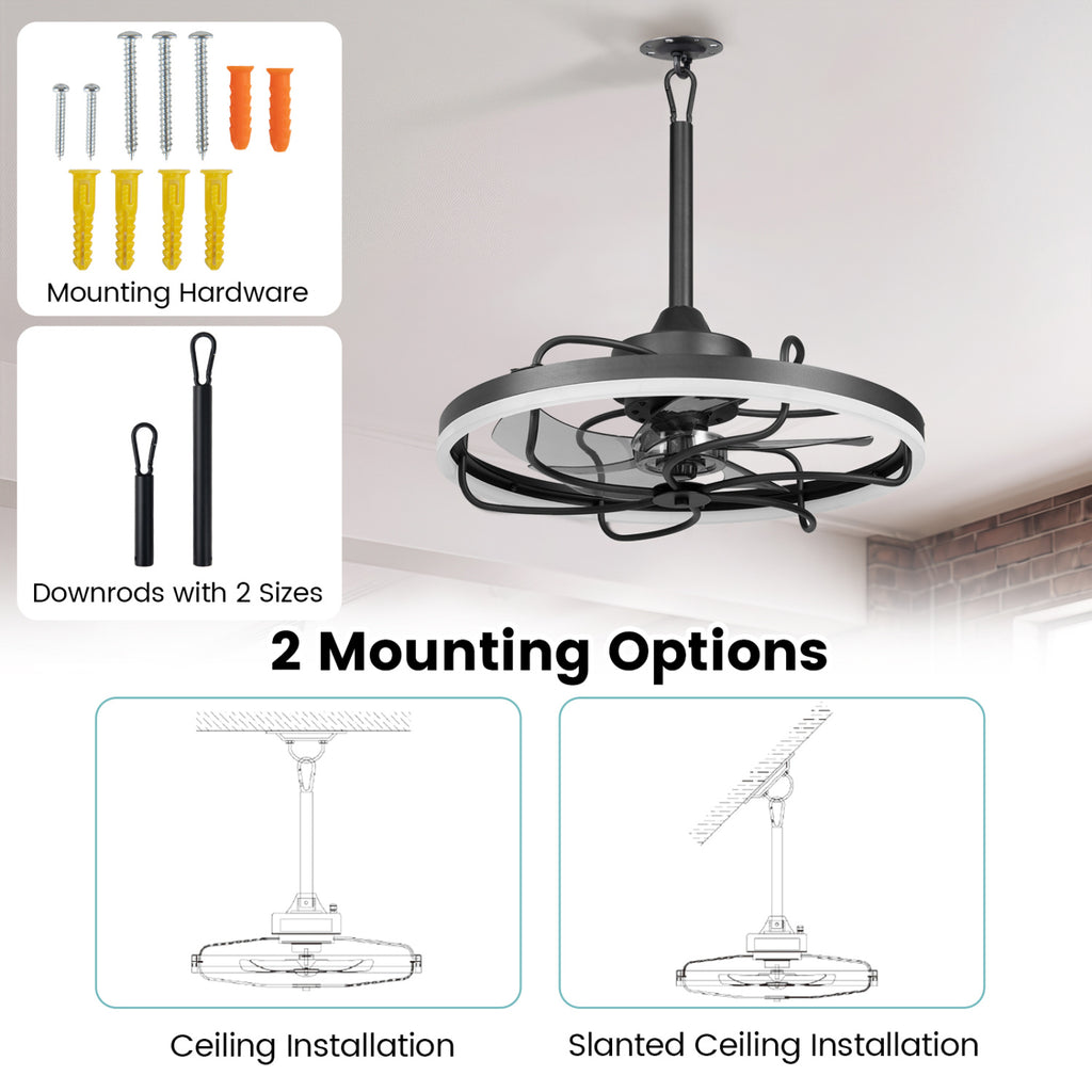 20-Inch Ceiling Fan with Dimmable LED Light, 6 Speeds & Timer - Style 3 Black