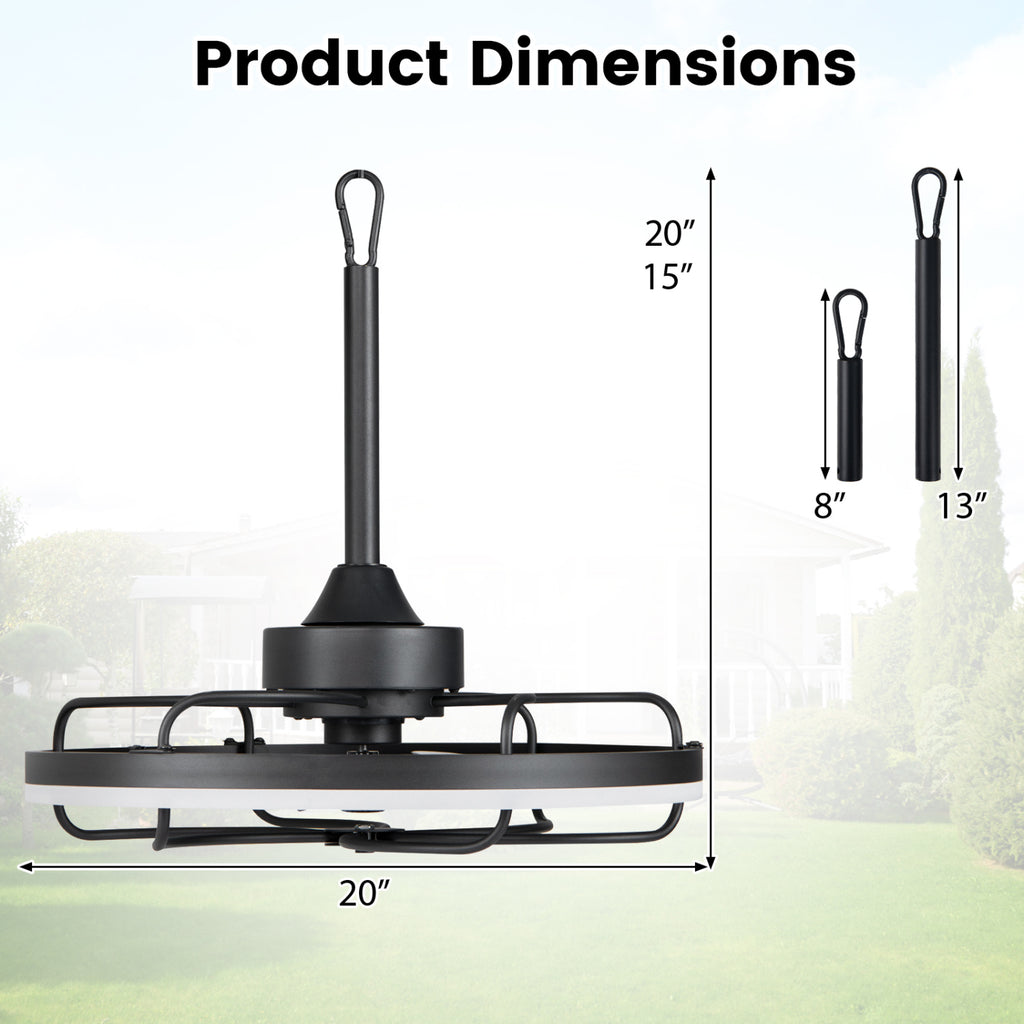 20-Inch Ceiling Fan with Dimmable LED Light, 6 Speeds & Timer - Style 3 Black