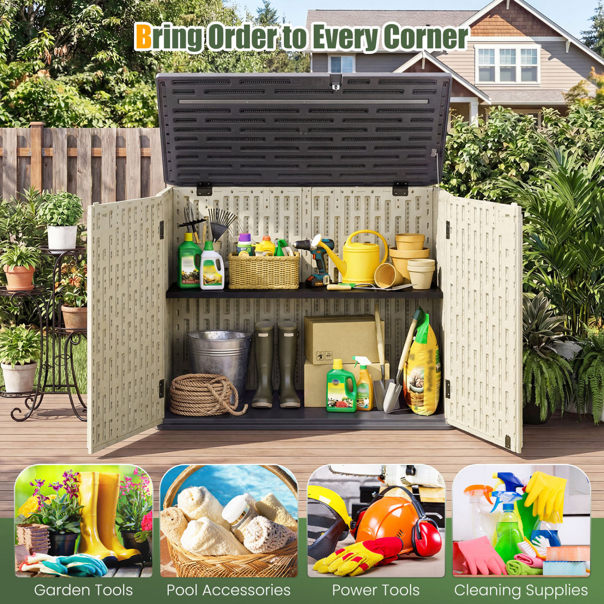 20 Cu.Ft Horizontal Resin Storage Shed with Adjustable Shelf