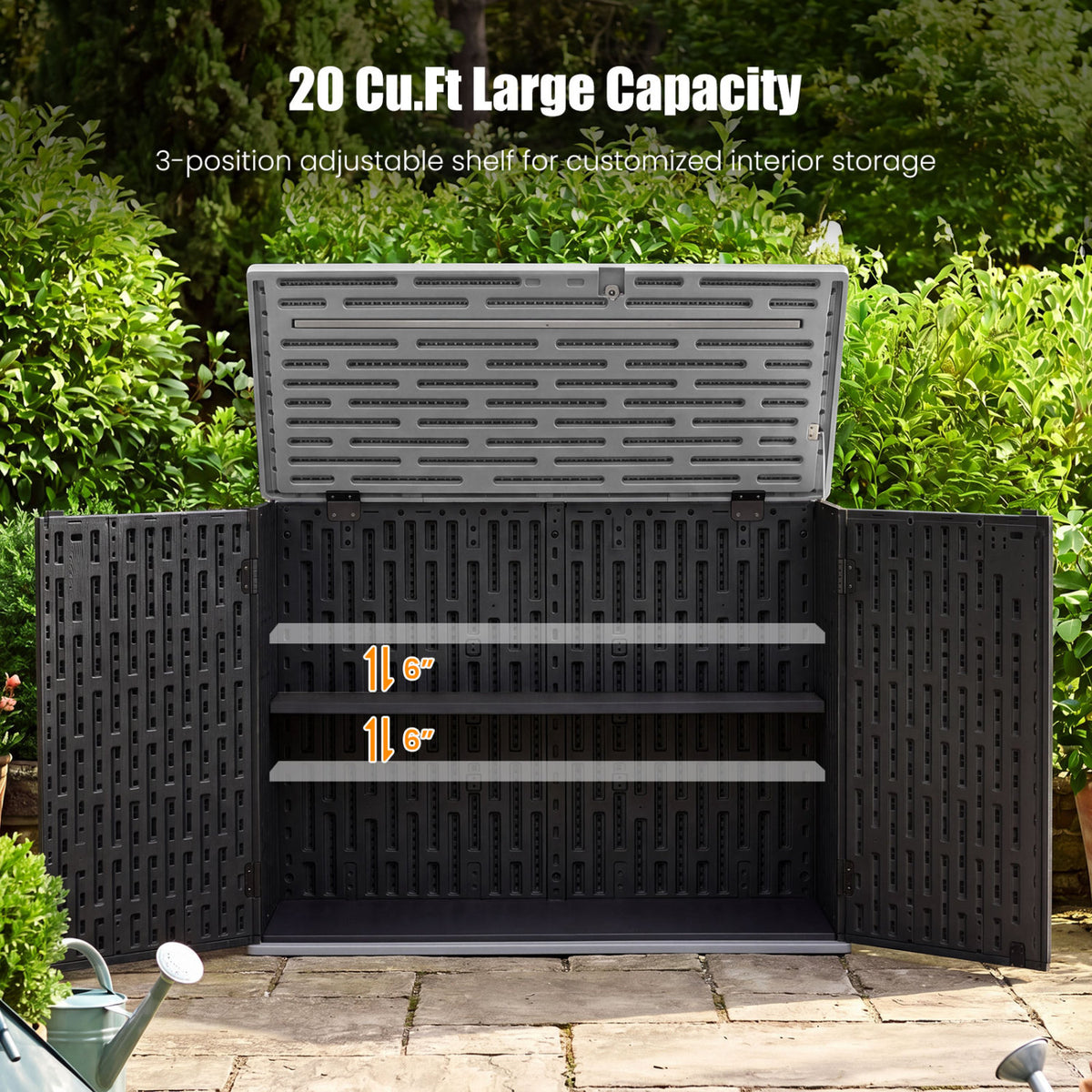 20 Cu.Ft Horizontal Resin Storage Shed with Adjustable Shelf