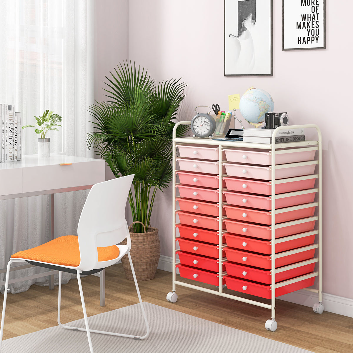 20-Drawer Rolling Storage Cart, Gradient Pink