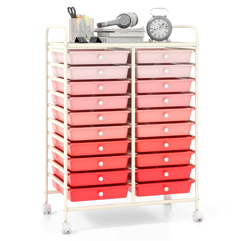 20-Drawer Rolling Storage Cart, Gradient Pink
