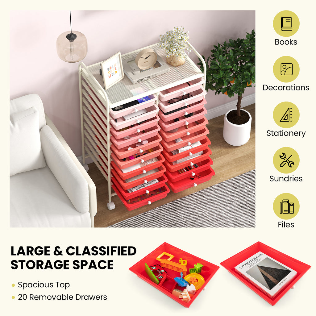 20-Drawer Rolling Storage Cart, Gradient Pink