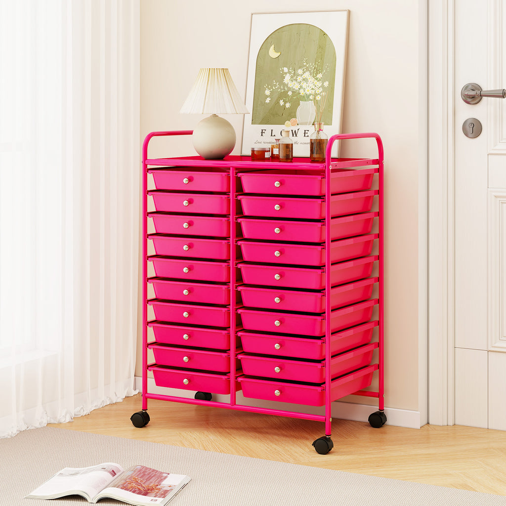 20-Drawer Rolling Storage Cart, Pink