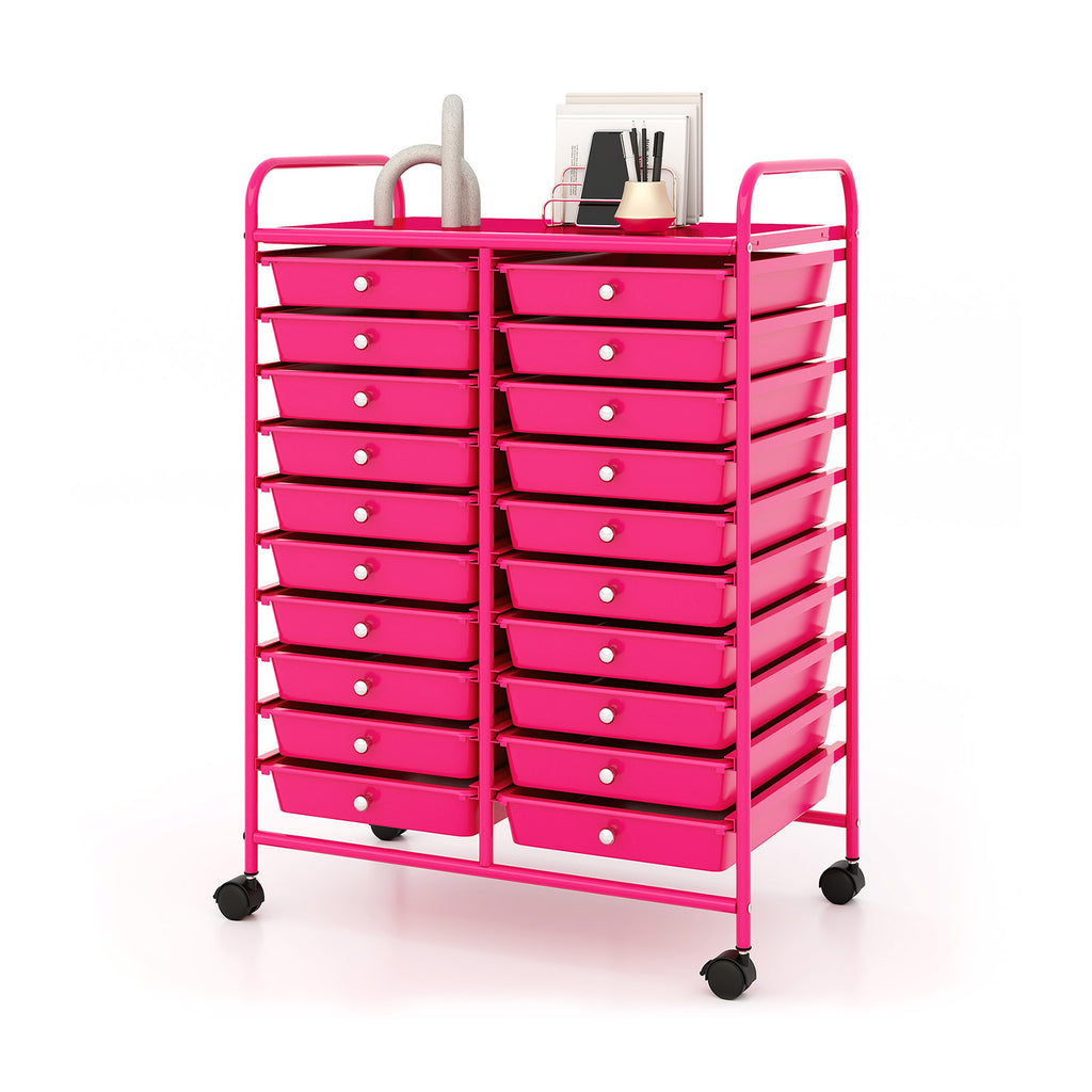 20-Drawer Rolling Storage Cart, Pink