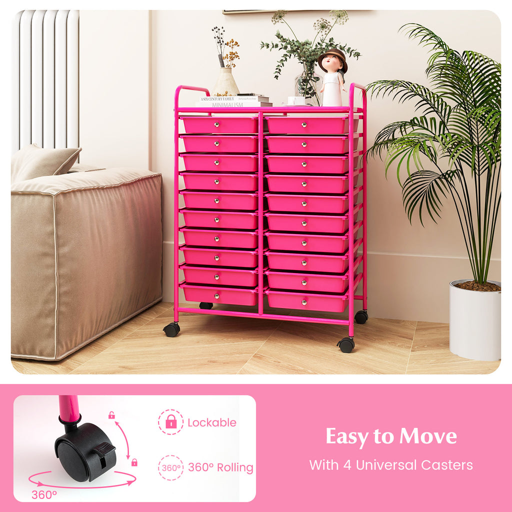 20-Drawer Rolling Storage Cart, Pink